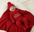 Omnis Pura - KÜLÖNLEGES 5 Részes Karácsonyi Kézzel Kötött Ünnepi Szett - 0-3 hónap