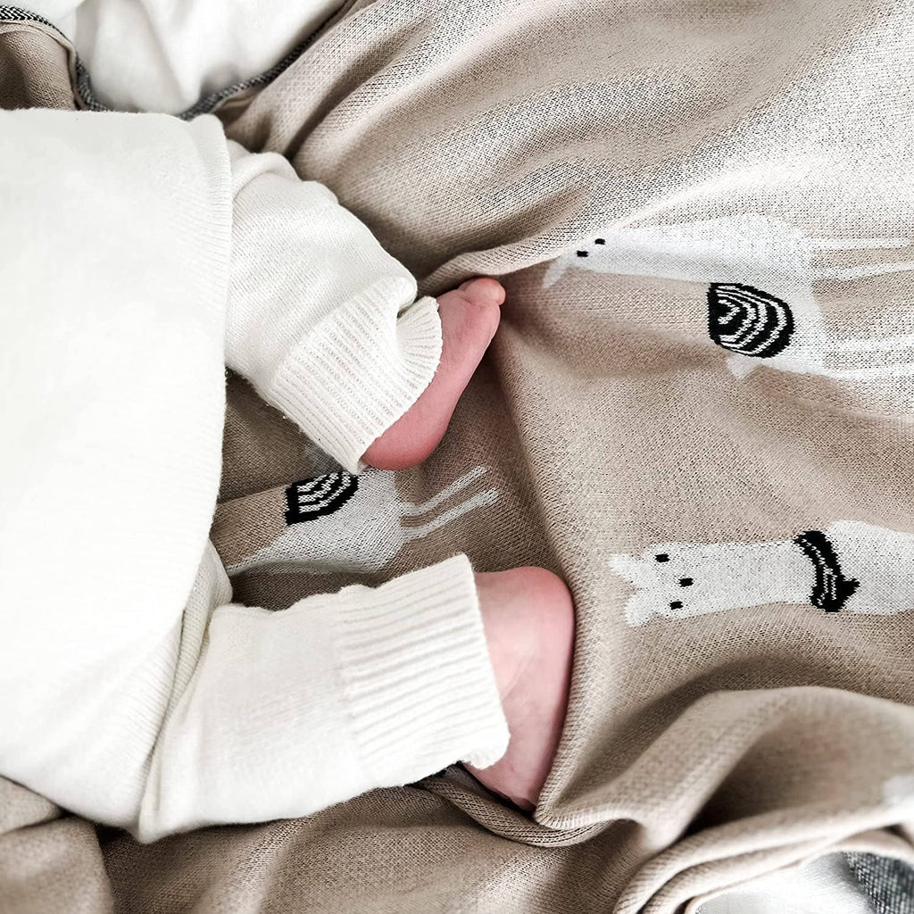 Bleu La La - 100% pamut baba takaró – Láma/ Bézs