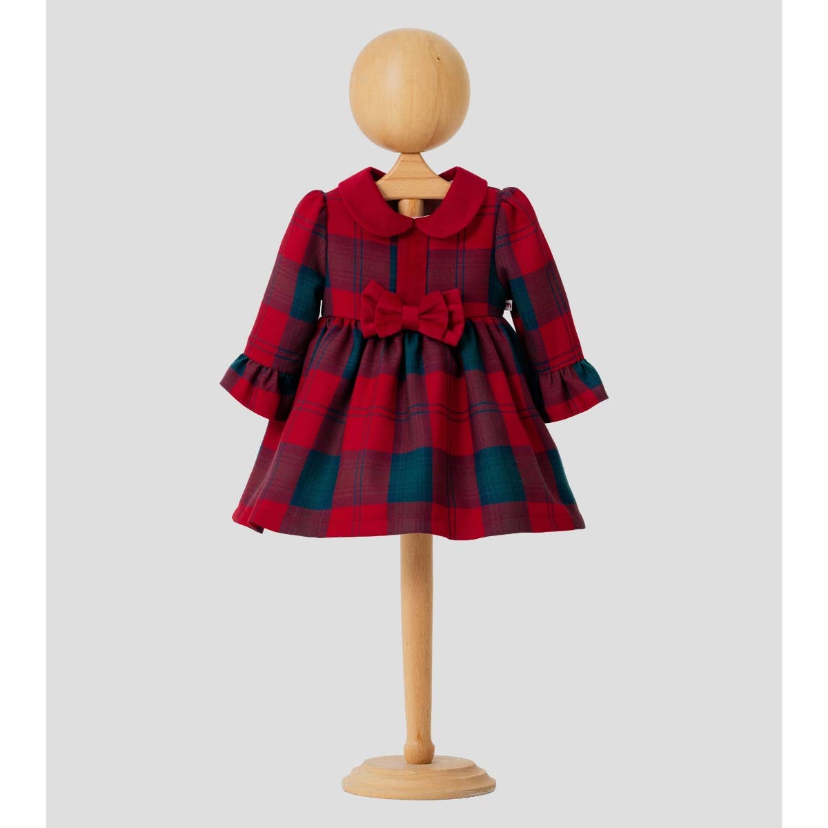 Omnis Pura - Prémium kézzel készült ünnepi baba ruha – tartán mintával, pamut béléssel