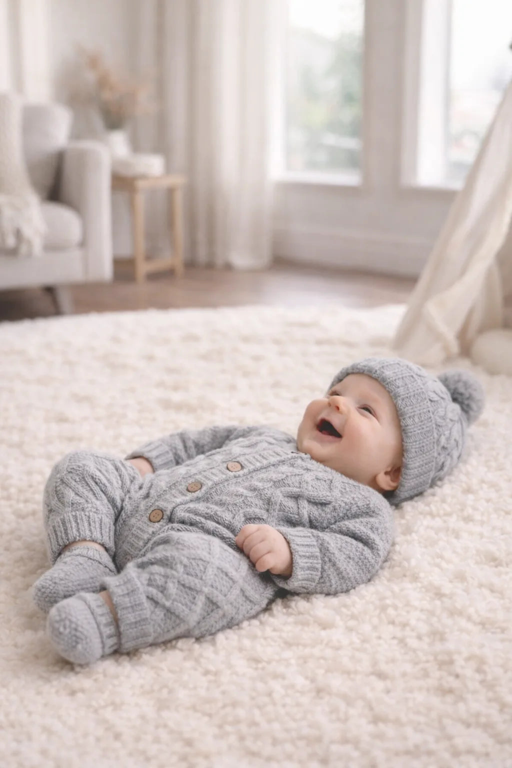 Cotton Socks - Kötött 3 részes babaszett - Szürke