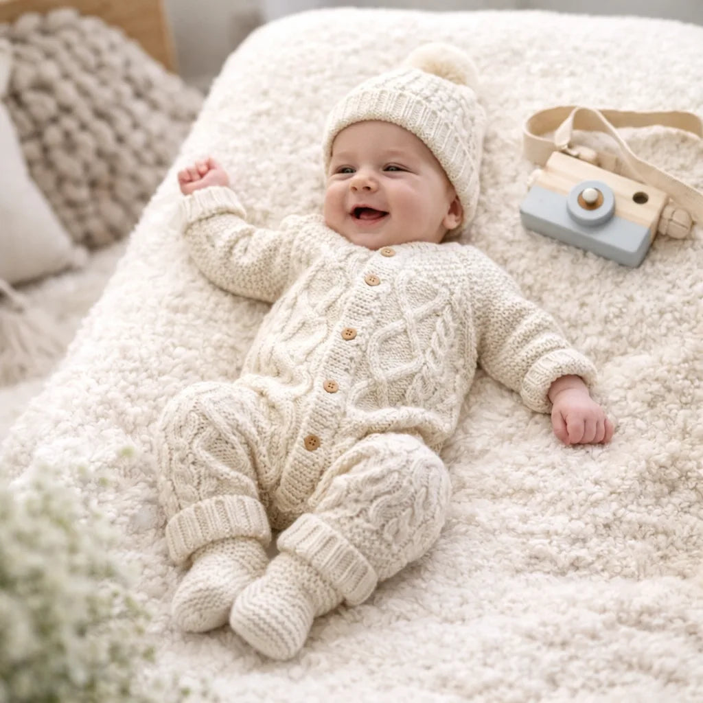 Cotton Socks - Kötött 3 részes babaszett - Törtfehér