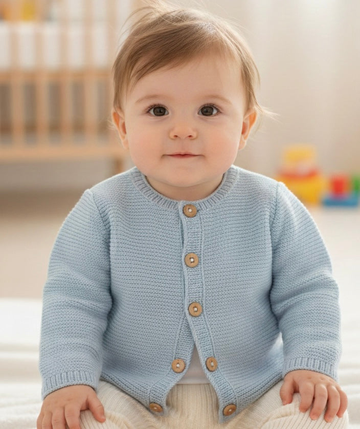 Cotton Socks - Kötött Pamut Babakardigán - Babakék