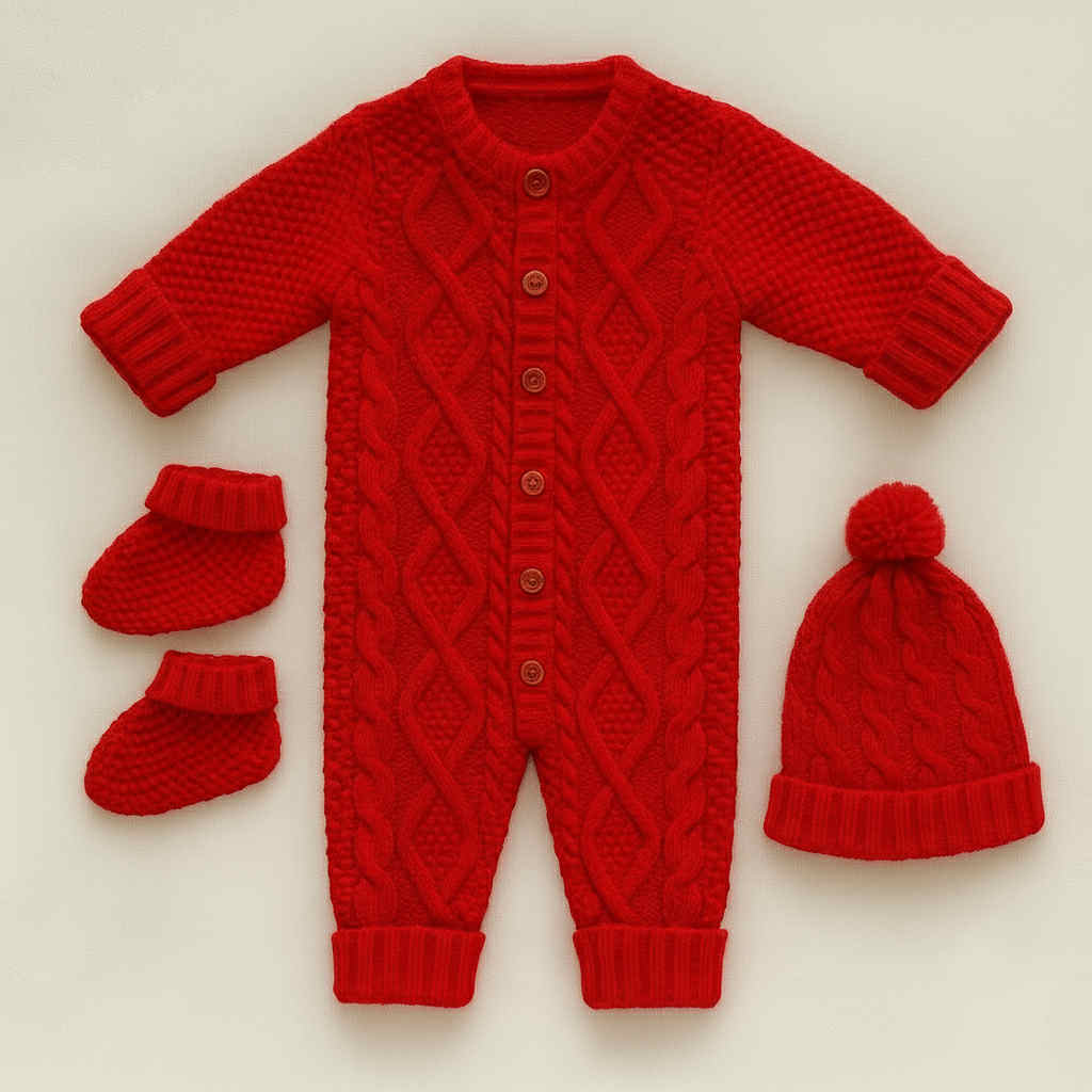 Cotton Socks - Kötött 3 Részes Babaszett - Piros