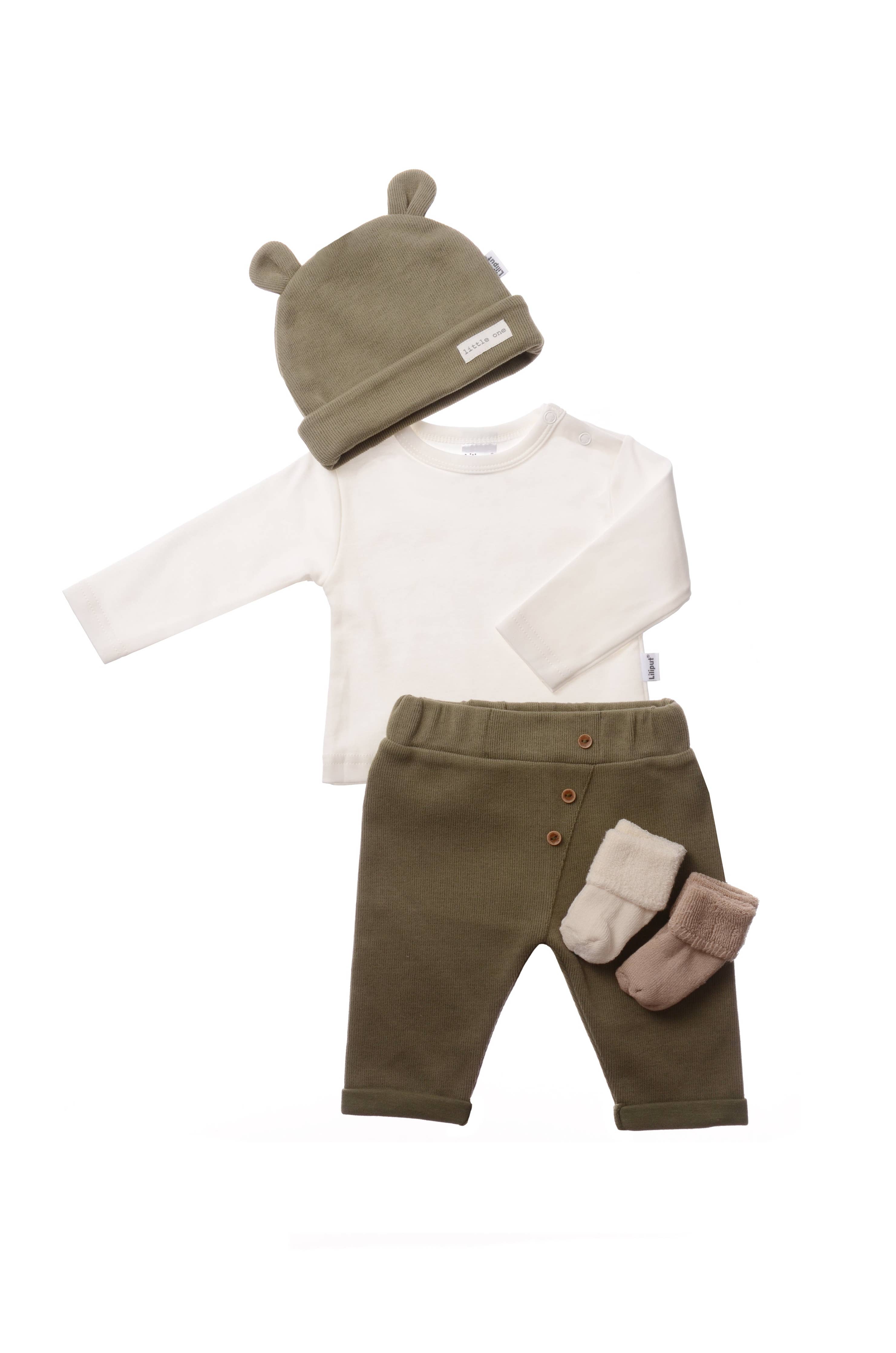 Liliput babaszett oliva feher