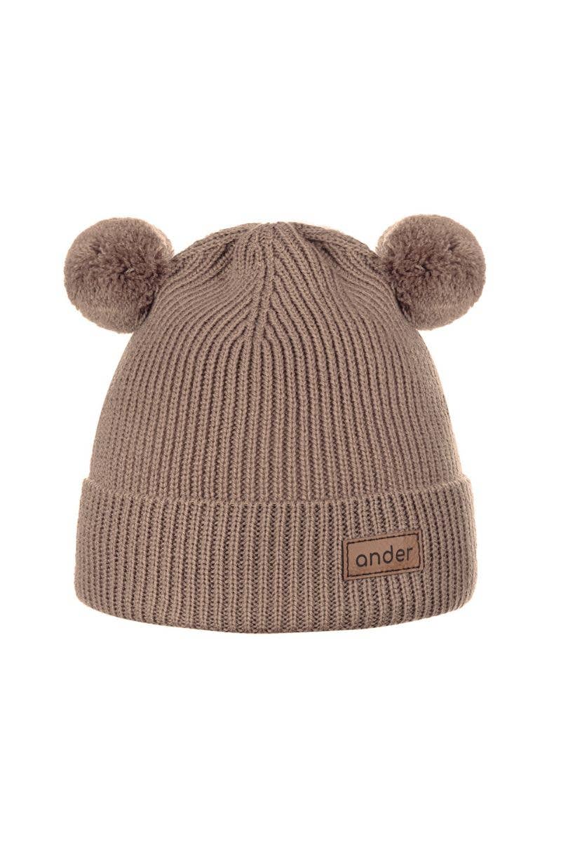 Ander - TEDDY 100% Merinói Gyapjú Babasapka Pompommal - Barna