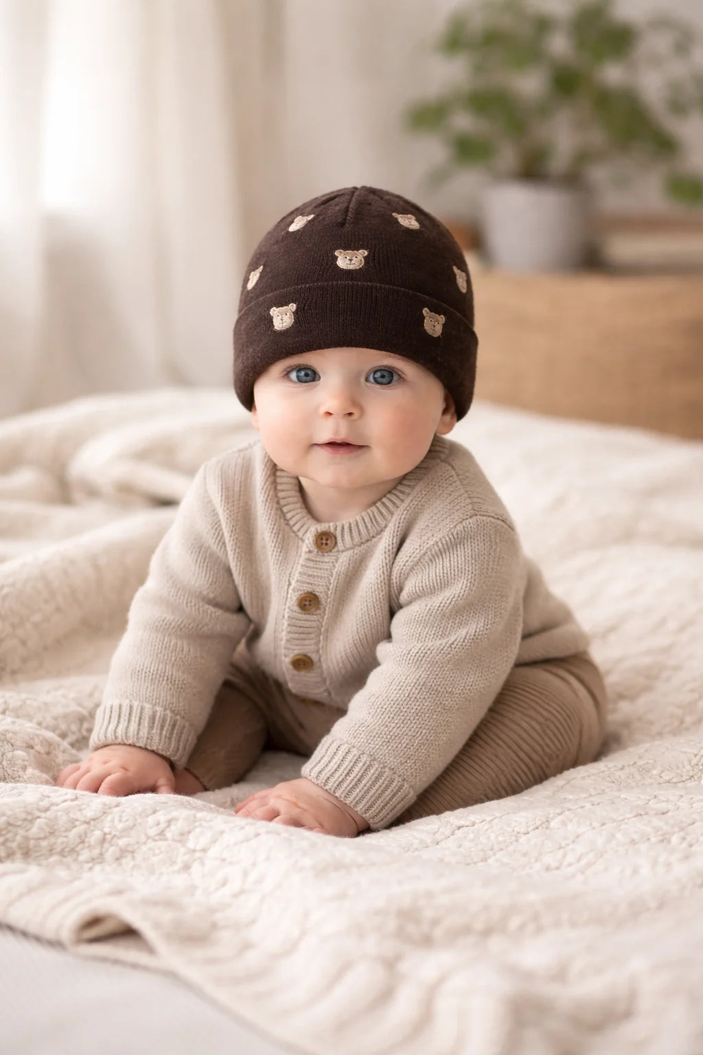 Ander - 100% Merinói Gyapjú Maci Mintás Sapka - Barna