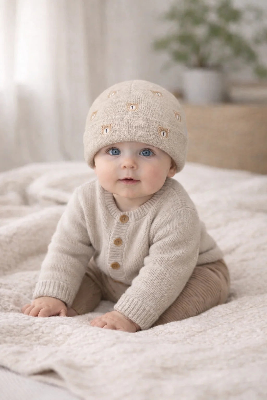 Ander - 100% Merinói Gyapjú Maci Mintás Sapka - Bézs