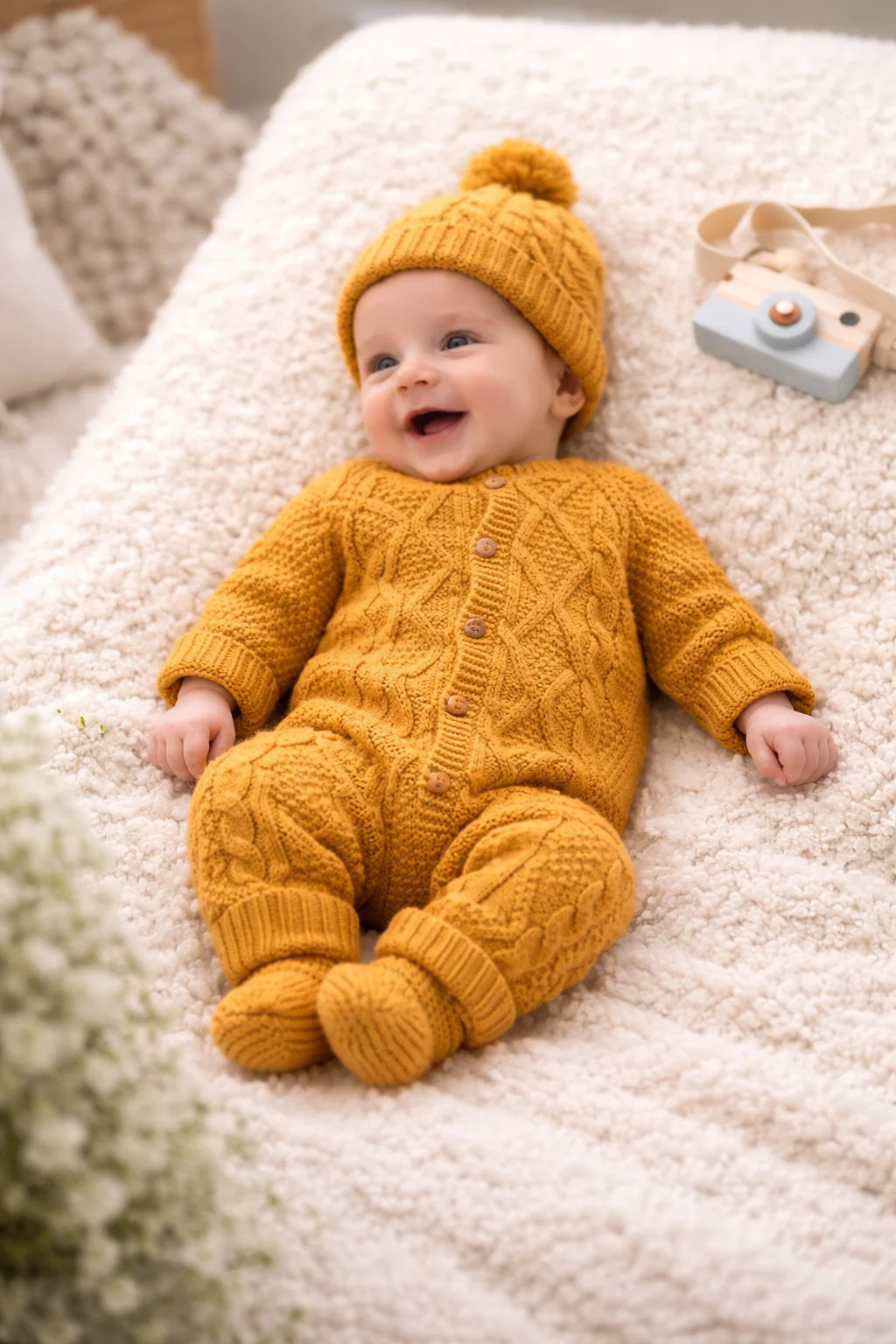 Cotton Socks - Kötött 3 Részes Babaszett - Mustársárga