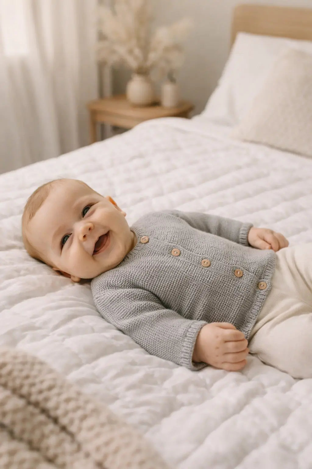 Cotton Socks - Kötött Pamut Babakardigán - Szürke