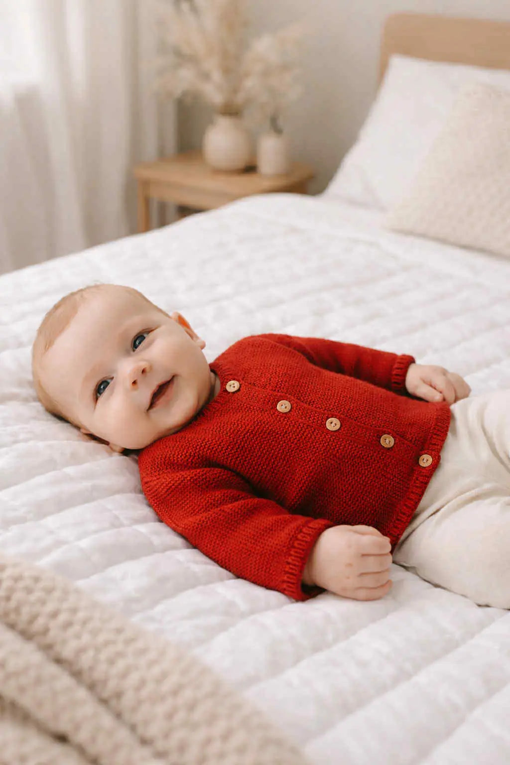 Cotton Socks - Kötött Pamut Babakardigán - Piros