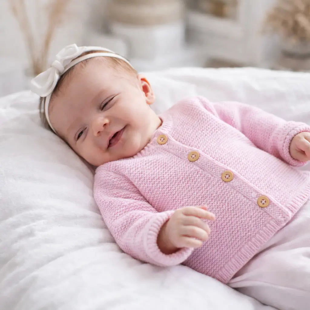 Cotton Socks - Kötött Pamut Babakardigán - Rózsaszín