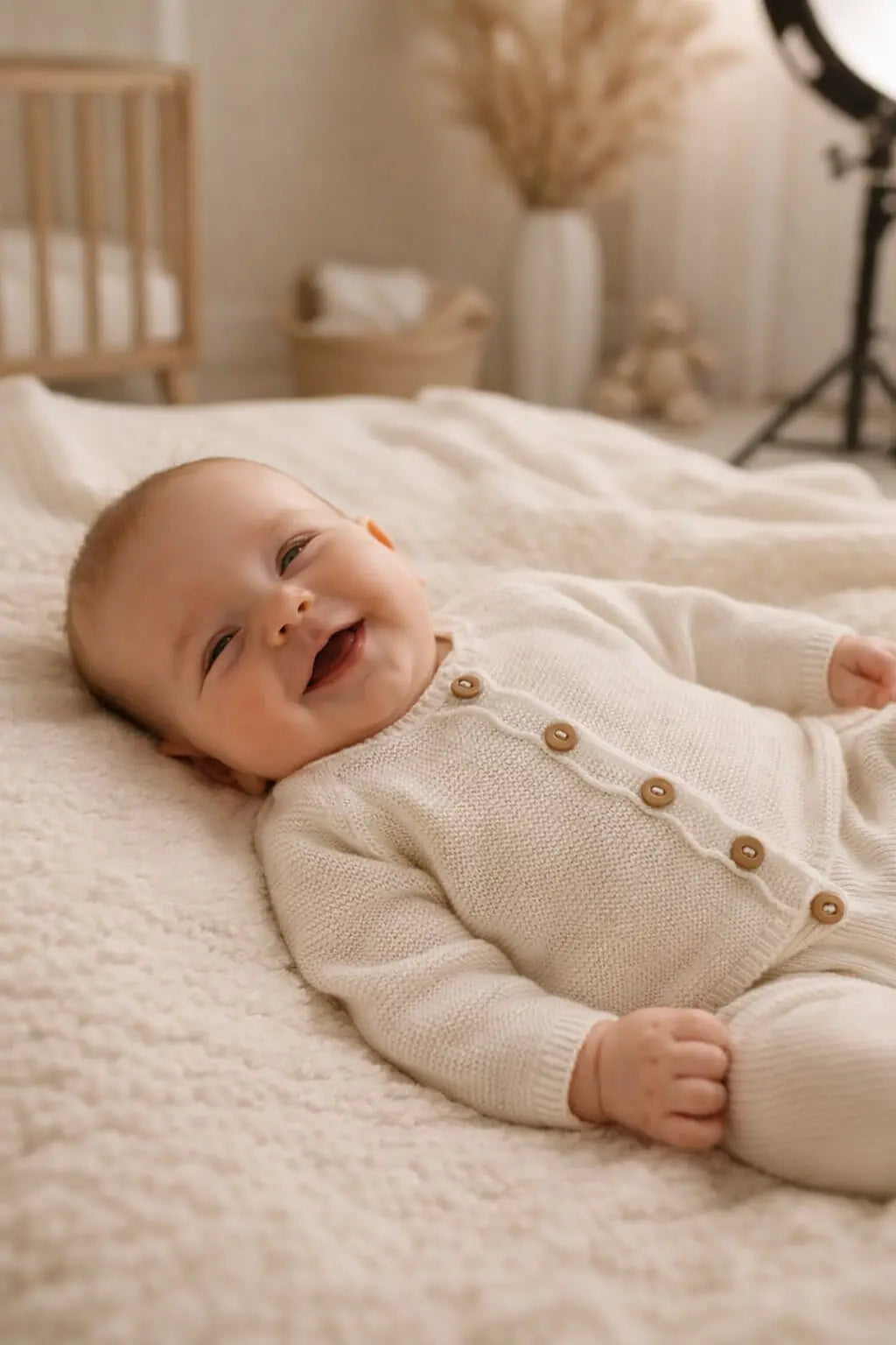 Cotton Socks - Kötött Pamut Babakardigán - Törtfehér