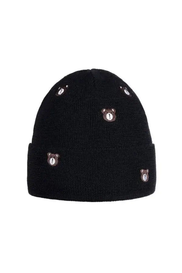 Ander - 100% Merinói Gyapjú Maci Mintás Sapka - Fekete