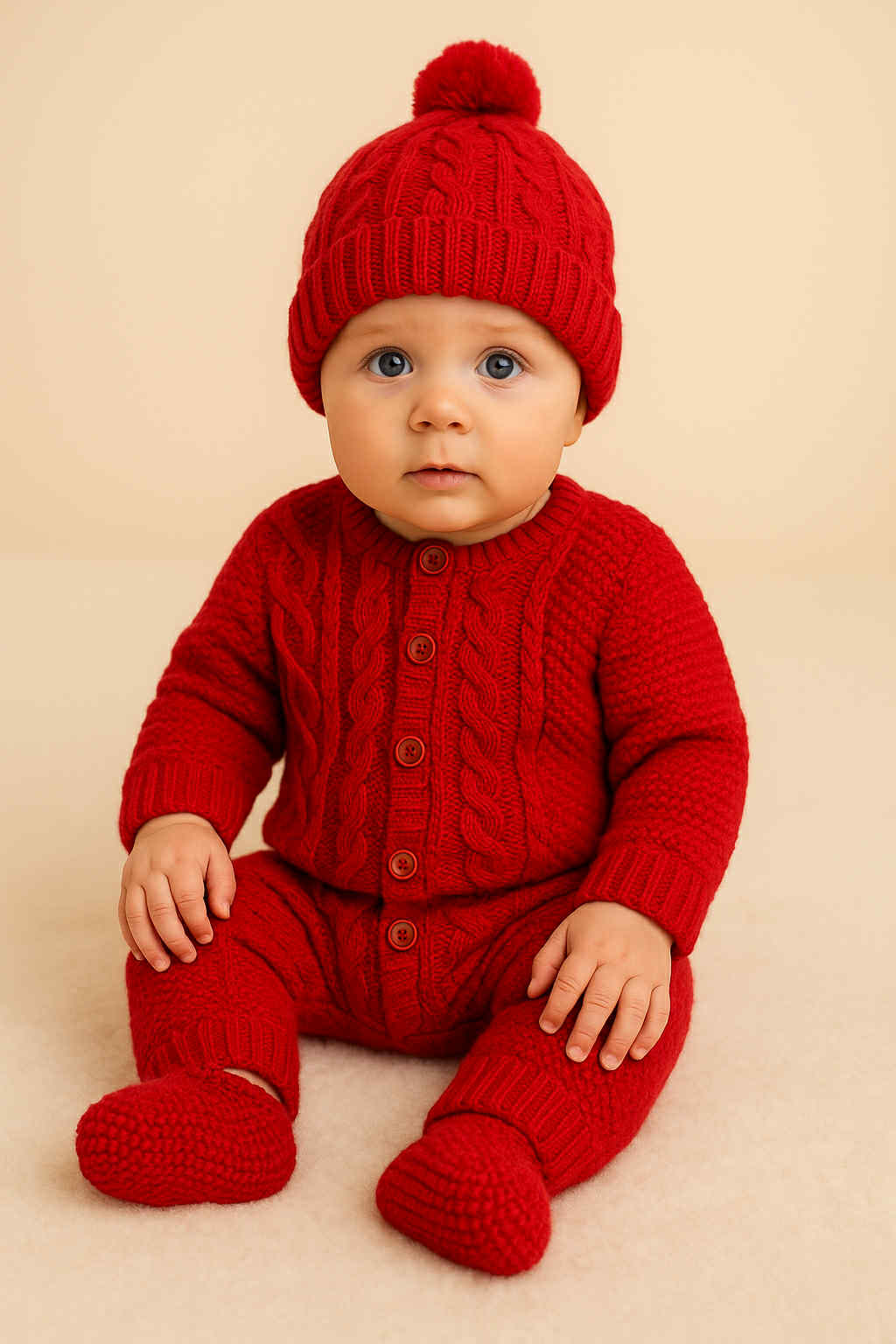 Cotton Socks - Kötött 3 Részes Babaszett - Piros