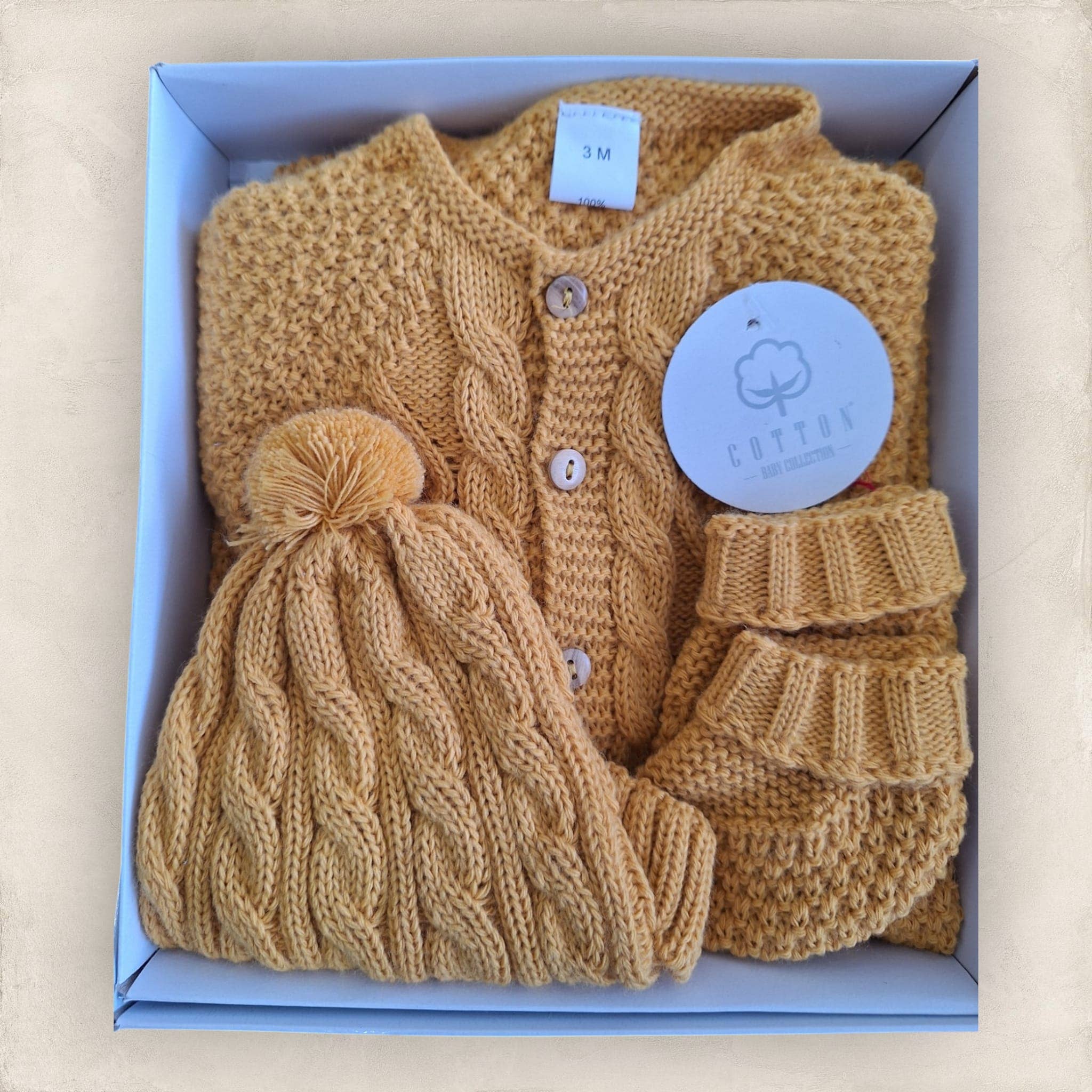 Cotton Socks - Kötött 3 Részes Babaszett - Mustársárga